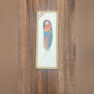 HAND PAINTED Red Parrot Feather ART - Decorative Bird Wall Accent